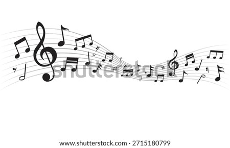 Musical note wave design. Musical note melody background. Vector illustration