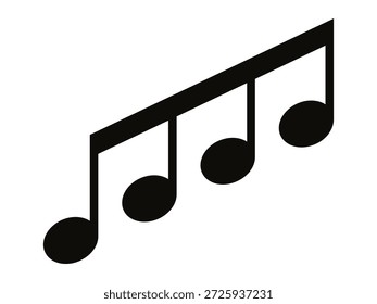 Onda de notas musicais. Música nota melodia em fundo branco. Música chave, melodia, clássica, harmonia, clave, tom, melodia, conceito de música. Silhueta preta, símbolo de glifo. Vetor.