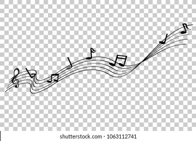 línea de ondulación de notas musicales, para el diseño de elementos, con efecto transparente
