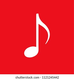 musical note. white icon on red background