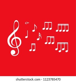 musical note. white icon on red background