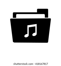 Musical note - white vector icon;  black folder