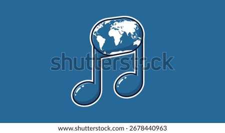 A musical note with a world map integrated into its top, symbolizing global music or international harmony.