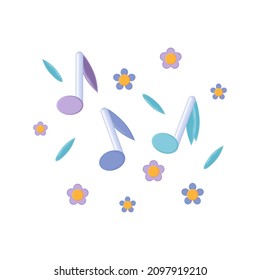 Musical notes 3d with flowers. Sonata, melody or solfeggio art. A contemporary or classic piece with a subtle song sound. Musical piece 3d. A drawn digital lullaby with colorful, fun notes. Vector 