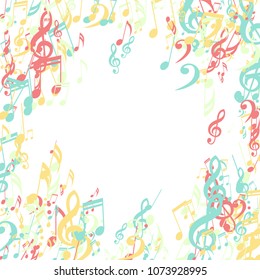 Musical Notes. Abstract Background with Notes, Bass and Treble Clefs. Vector Element for Musical Poster, Banner, Advertising, Card. Minimalistic Simple Background.