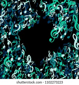 Musical Notes. Abstract Background with Notes, Bass and Treble Clefs. Vector Element for Musical Poster, Banner, Advertising, Card. Minimalistic Simple Background.