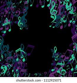 Musical Notes. Abstract Background with Notes, Bass and Treble Clefs. Vector Element for Musical Poster, Banner, Advertising, Card. Minimalistic Simple Background.