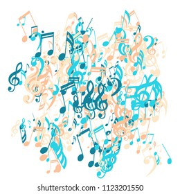 Musical Notes. Abstract Background with Notes, Bass and Treble Clefs. Vector Element for Musical Poster, Banner, Advertising, Card. Minimalistic Simple Background.