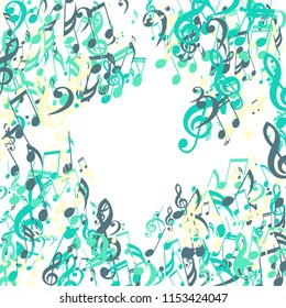 Musical Notes. Abstract Background with Notes, Bass and Treble Clefs. Vector Element for Musical Poster, Banner, Advertising, Card. Minimalistic Simple Background.