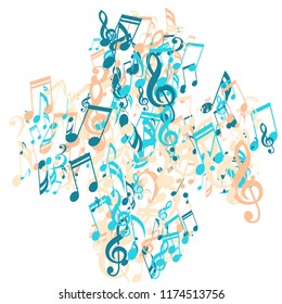 Musical Notes. Abstract Background with Notes, Bass and Treble Clefs. Vector Element for Musical Poster, Banner, Advertising, Card. Minimalistic Simple Background.