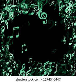 Musical Notes. Abstract Background with Notes, Bass and Treble Clefs. Vector Element for Musical Poster, Banner, Advertising, Card. Minimalistic Simple Background.