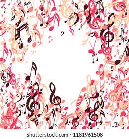 Musical Notes. Abstract Background with Notes, Bass and Treble Clefs. Vector Element for Musical Poster, Banner, Advertising, Card. Minimalistic Simple Background.