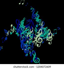 Musical Notes. Abstract Background with Notes, Bass and Treble Clefs. Vector Element for Musical Poster, Banner, Advertising, Card. Minimalistic Simple Background.