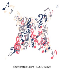 Musical Notes. Abstract Background with Notes, Bass and Treble Clefs. Vector Element for Musical Poster, Banner, Advertising, Card. Minimalistic Simple Background.