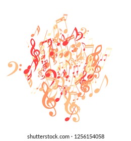 Musical Notes. Abstract Background with Notes, Bass and Treble Clefs. Vector Element for Musical Poster, Banner, Advertising, Card. Minimalistic Simple Background.