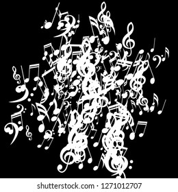 Musical Notes. Abstract Background with Notes, Bass and Treble Clefs. Vector Element for Musical Poster, Banner, Advertising, Card. Minimalistic Simple Background.