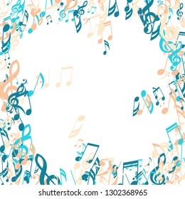 Musical Notes. Abstract Background with Notes, Bass and Treble Clefs. Vector Element for Musical Poster, Banner, Advertising, Card. Minimalistic Simple Background.