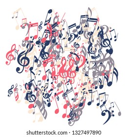 Musical Notes. Abstract Background with Notes, Bass and Treble Clefs. Vector Element for Musical Poster, Banner, Advertising, Card. Minimalistic Simple Background.