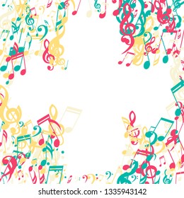 Musical Notes. Abstract Background with Notes, Bass and Treble Clefs. Vector Element for Musical Poster, Banner, Advertising, Card. Minimalistic Simple Background.