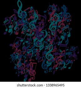 Musical Notes. Abstract Background with Notes, Bass and Treble Clefs. Vector Element for Musical Poster, Banner, Advertising, Card. Minimalistic Simple Background.