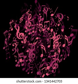 Musical Notes. Abstract Background with Notes, Bass and Treble Clefs. Vector Element for Musical Poster, Banner, Advertising, Card. Minimalistic Simple Background.