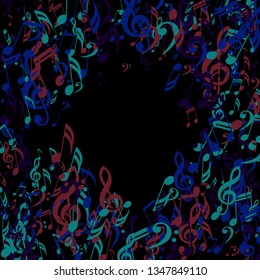 Musical Notes. Abstract Background with Notes, Bass and Treble Clefs. Vector Element for Musical Poster, Banner, Advertising, Card. Minimalistic Simple Background.