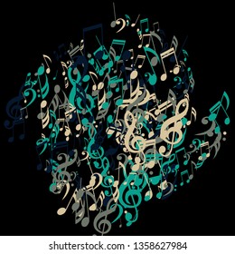 Musical Notes. Abstract Background with Notes, Bass and Treble Clefs. Vector Element for Musical Poster, Banner, Advertising, Card. Minimalistic Simple Background.
