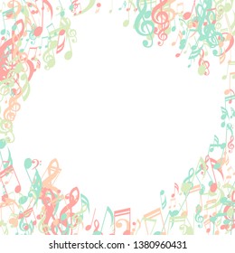 Musical Notes. Abstract Background with Notes, Bass and Treble Clefs. Vector Element for Musical Poster, Banner, Advertising, Card. Minimalistic Simple Background.