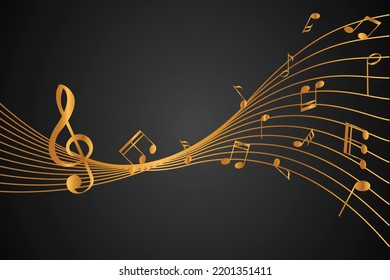 Musical notes abstract background in gold