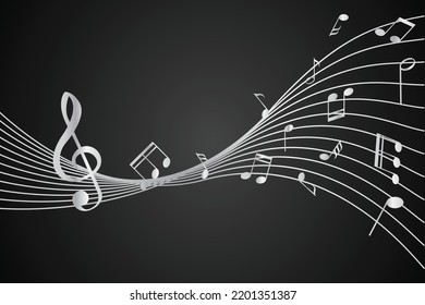 Musical notes abstract background in grey