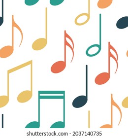 Musical notes are arranged on a white background. Seamless pattern for decorative pillows, textiles, fabrics. Vector.