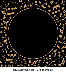 Musical notes. background in circle form with sound tools and hand drawn notes