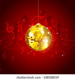 Musical notes background with disco ball. EPS 10.