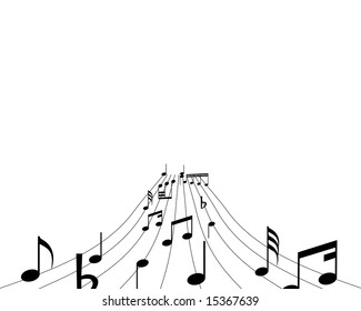 Musical notes background with lines. Vector illustration.