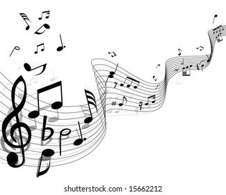 Musical notes background with lines. Vector illustration.