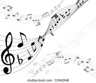 Musical notes background with lines. Vector illustration.