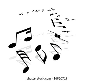 Musical notes background with lines. Vector illustration.