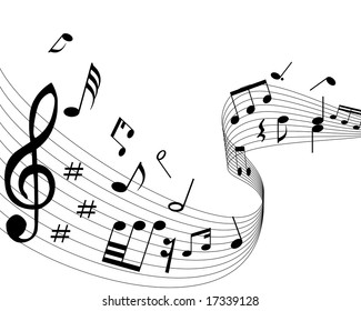 Musical notes background with lines. Vector illustration.