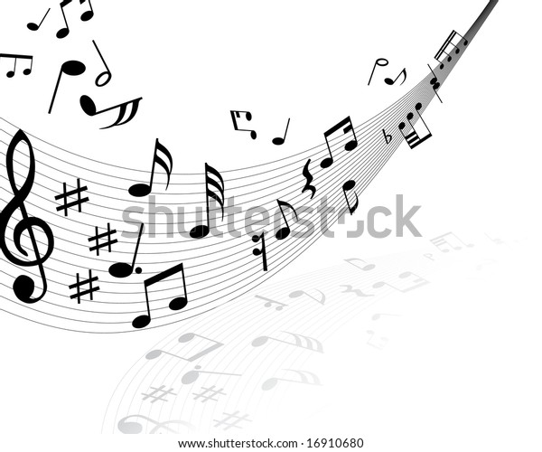 Musical\
notes background with lines. Vector\
illustration.