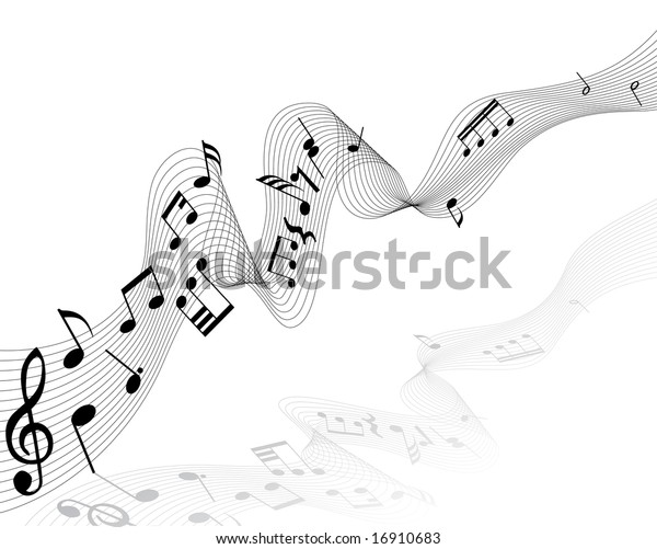 Musical\
notes background with lines. Vector\
illustration.