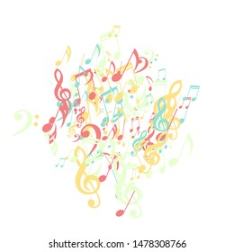 Musical Notes, Bass and Treble Clefs. Vector Background.