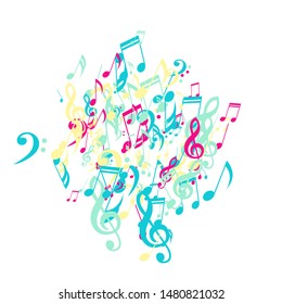 Musical Notes, Bass and Treble Clefs. Vector Background.