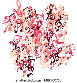 Musical Notes, Bass and Treble Clefs. Vector Background.