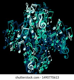 Musical Notes, Bass and Treble Clefs. Vector Background.
