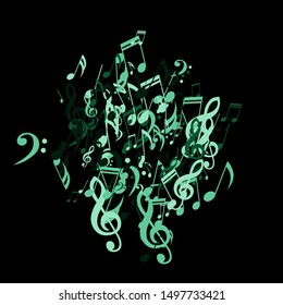 Musical Notes, Bass and Treble Clefs. Vector Background.