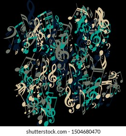 Musical Notes, Bass and Treble Clefs. Vector Background.