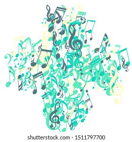 Musical Notes, Bass and Treble Clefs. Vector Background.