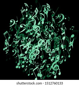 Musical Notes, Bass and Treble Clefs. Vector Background.