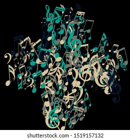 Musical Notes, Bass and Treble Clefs. Vector Background.