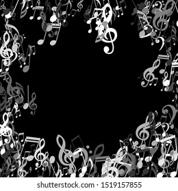 Musical Notes, Bass and Treble Clefs. Vector Background.